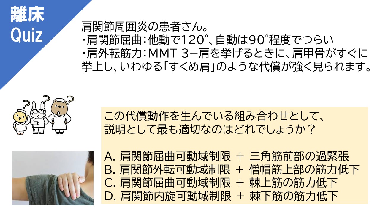 代償動作の原因は何？】肩関節の症状組み合わせクイズ | | 日本離床学会